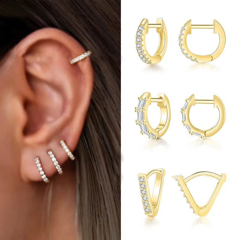 

Rapper Fashion Micro Paved Full Bling Iced Out Earring Cubic Zircon Gold Sliver Charm Stud Earrings Set for Women Wholesale Bulk