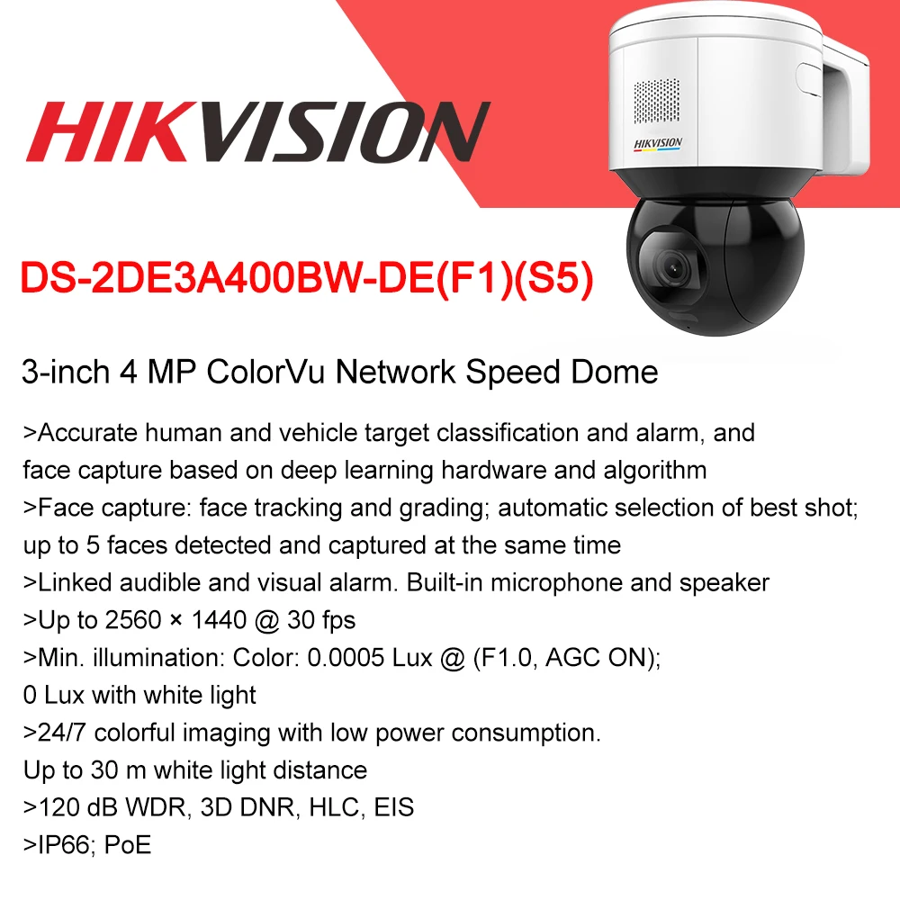 Hikvision Ptz Colorvu 4mp מיני Ip מצלמה Ds 2de3a400bw De F1 S5 Hd Poe H 265 Acusense Built מיקרופון רמקול פנים ללכוד
