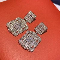 hibride new hot fashion geometric design square drop earrings bridal crystal wedding earrings for women brides bijoux femme e 61