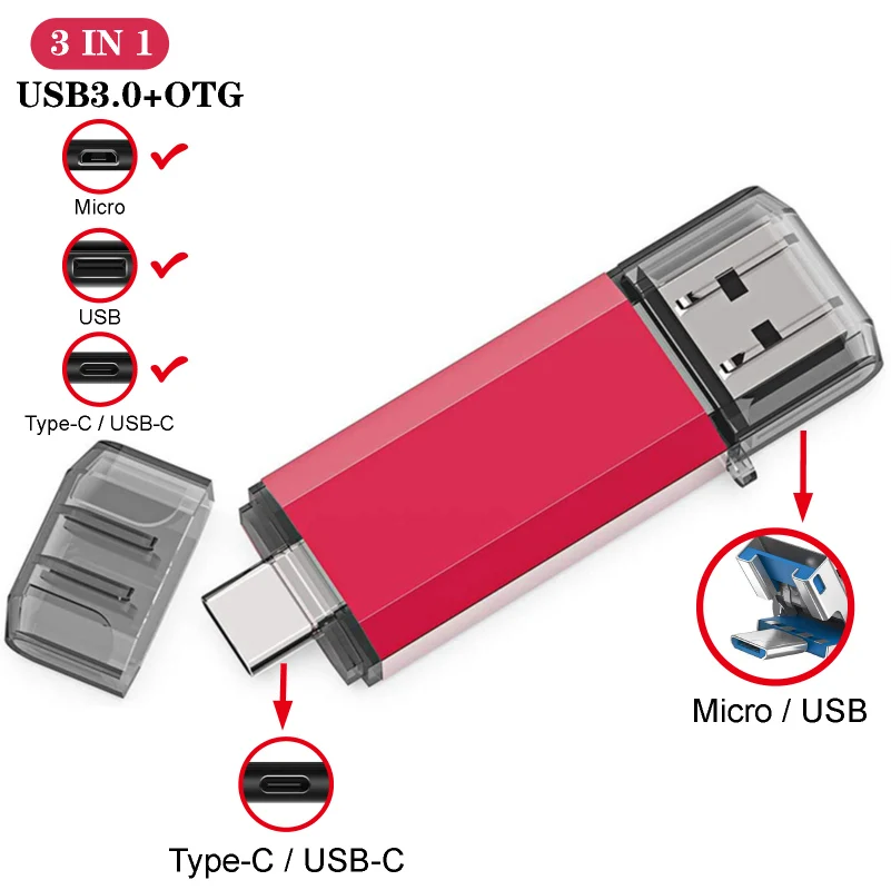 USB флеш-накопитель 3 в 1 0 и Type C OTG Флешка 32 Гб 64 128 ГБ 256 512 высокоскоростная USB-флешка |