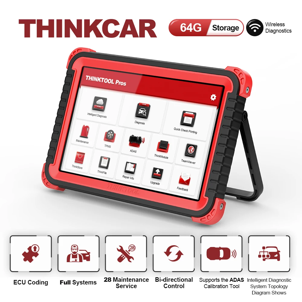 

THINKCAR THINKTOOL Pros Auto Diagnostic Tool 10 Inches 4+64G ADAS ECU Coding Active Test 28 Resets Graphical Display Scanner