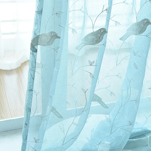 Blue NAPEARL 1 шт. вышивка домашний декор ветви прозрачные шторы Птицы дизайн драпировки современный пасторальный стиль тюль для спальни - Цвет: Blue
