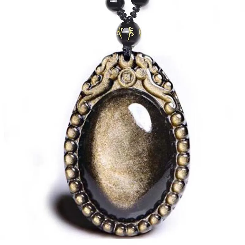 Прямая поставка золотой обсидиановый кулон в форме капли воды подвеска из