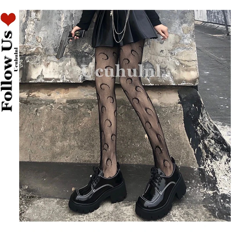 

Lolita Cute Fishnet Stockings Female Japanese Dark Embroidery Moon Bottoming Pantyhose Tights Sexy Thigh High Stockings Gothic
