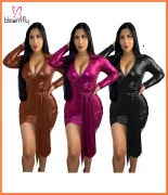 Облегающее длинное платье макси размера плюс XL~ 6XL с v-образным вырезом и длинным рукавом, вязаное осенне-зимнее платье, Элегантное повседневное платье для женщин