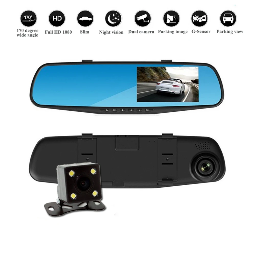 Автомобильный видеорегистратор с камерой заднего вида 4 3 дюйма Full HD