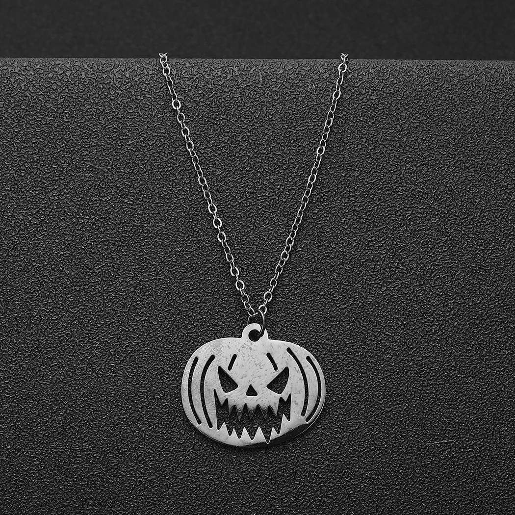 

WANGAIYAO Evil Pumpkin Necklace Halloween Smile Silver Pumpkin Necklace Stainless Steel Lantern Pendant Ghost Pumpkin Necklace F