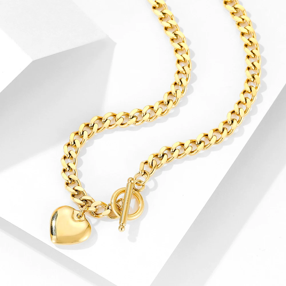 

Punk OT Buckle Stainless Steel Choker Necklaces for Women Hip Hop Thick Chain Miami Cuban Gold Love Heart Necklace