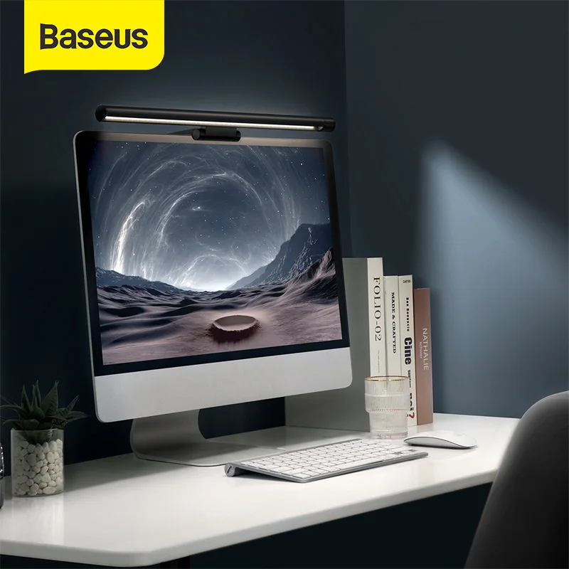Светодиодный светильник Baseus для компьютерного экрана, настольная лампа для монитора ПК, подвесная настольная лампа для офиса, для чтения с плавным затемнением, ночсветильник с USB - изображение