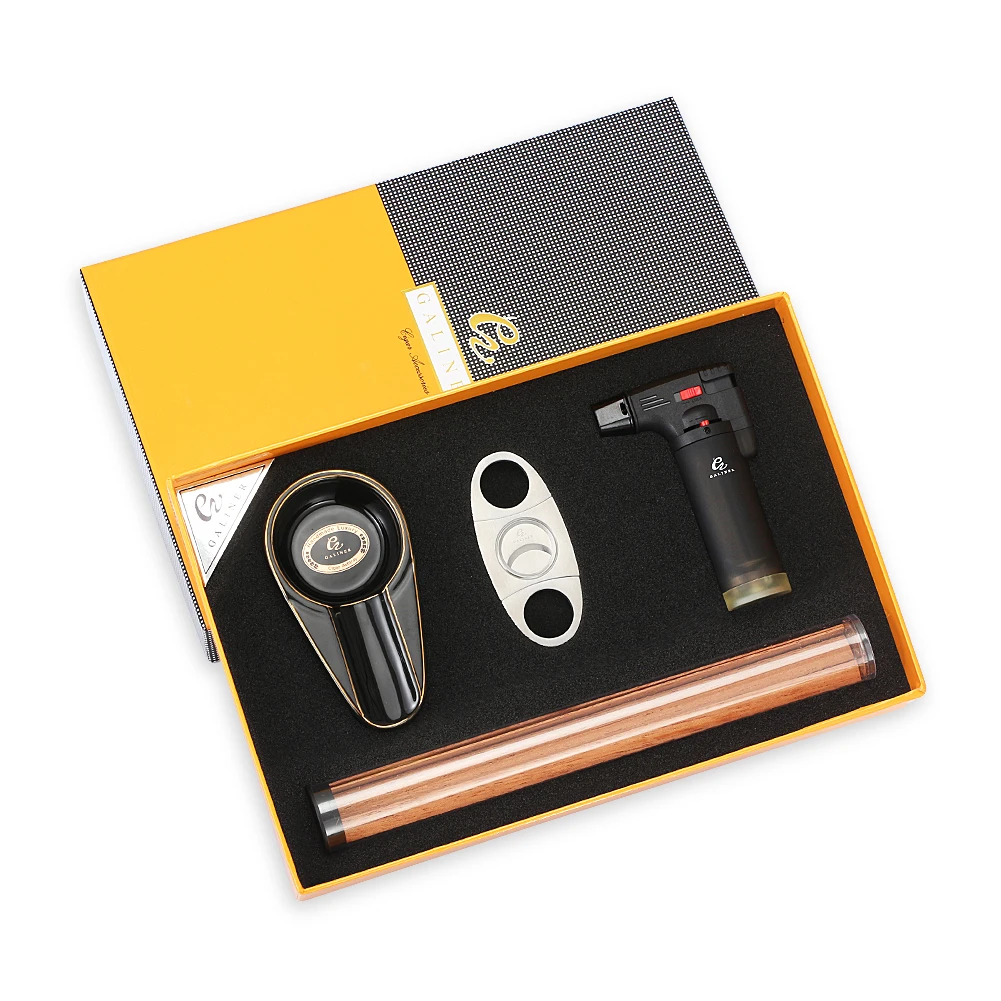 

Galiner Metal Cigar Cutter Stainless Steel Guillotine Portable Ashtray Home 1 Jet Flame Cigar Lighter Cedar Wood Spills Pieces