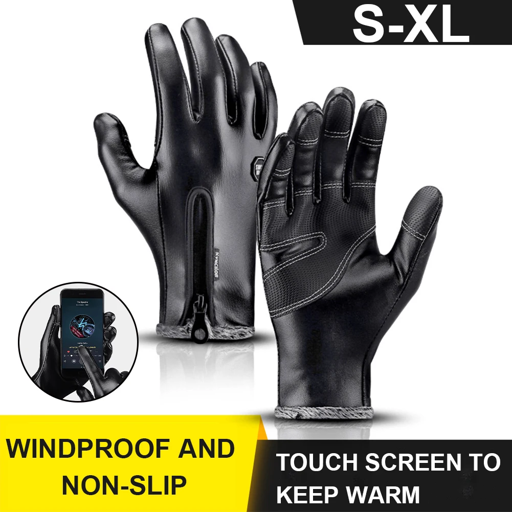 

Winter Woman motorbike gloves Thermal gloves man Fleece leather ski gloves with Zipper Windproof Waterproof Ski Snow glove