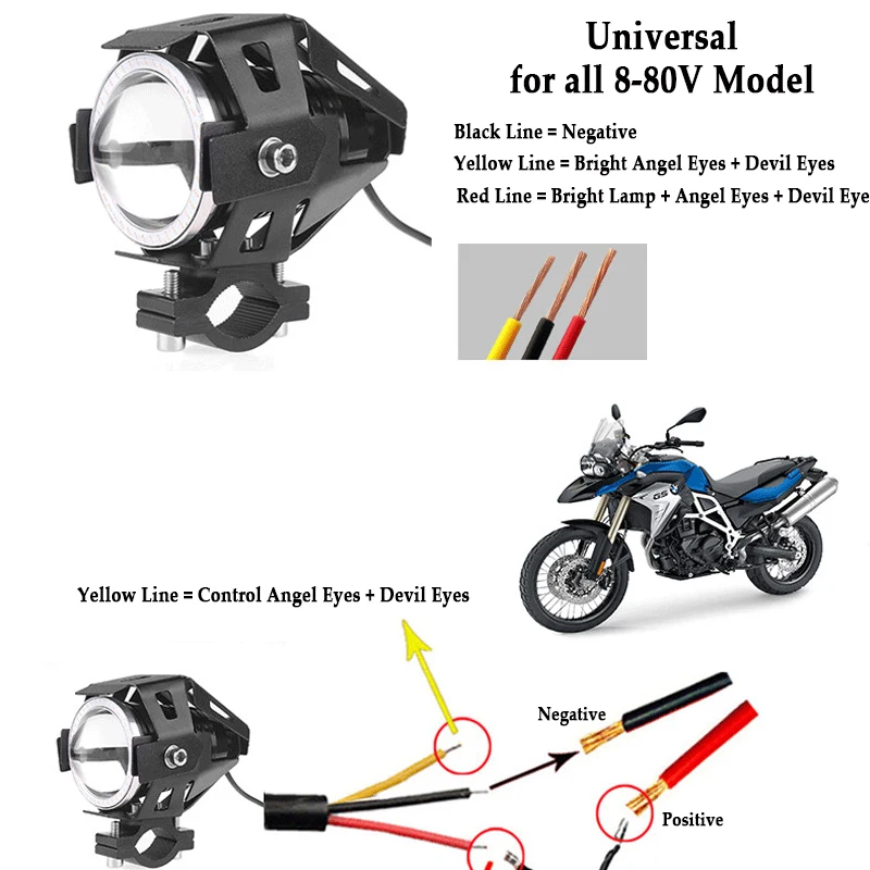 U7 мотоцикл Ангельские глазки головной светильник точечные с DRL вспомогательный