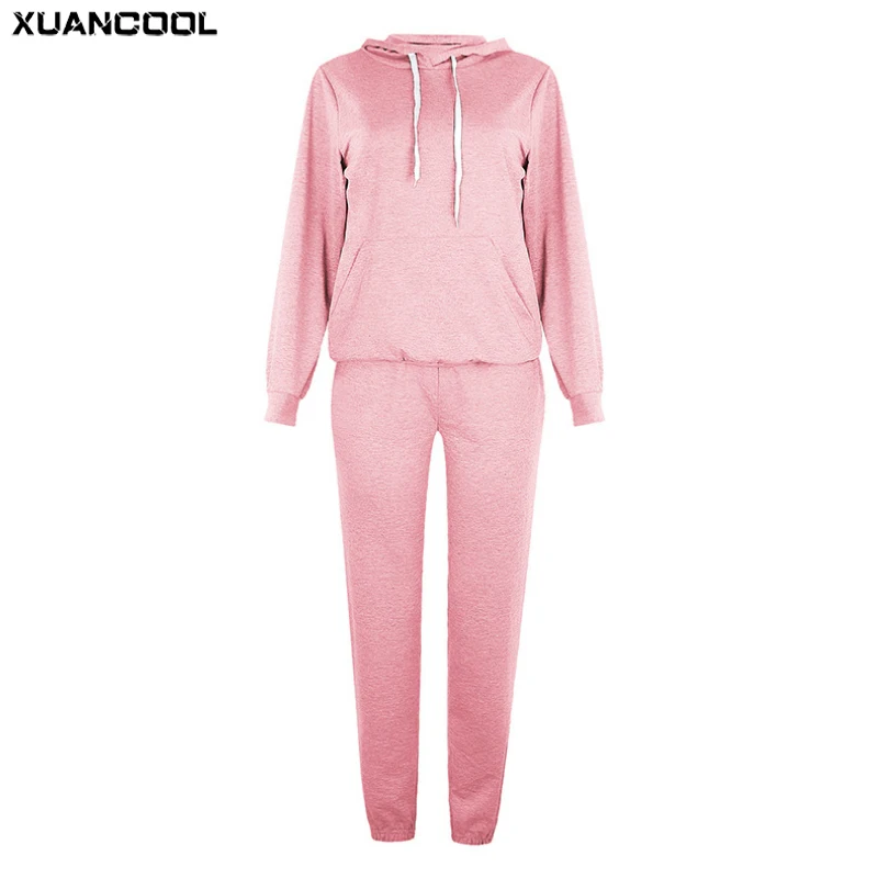 

XUANCOOL Autumn Women's Tracksuit Two-piece Set Solid Color Hoodies Casual Sportswear Outfits Top + Pants Jogging Chandal Mujer