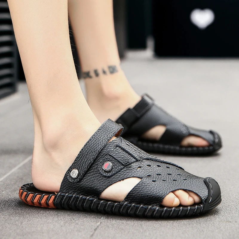 

Sandalias For Man Sandale Homme Ete Summer Sandals Men Leather Classic Roman Shoes Beach For Cuir Slide Sandalia Masculino