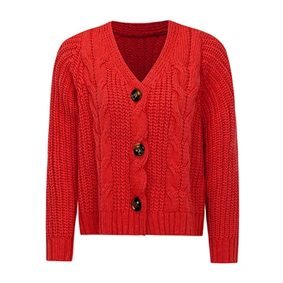 Red OOTN однобортный вязаный крючком пуговицы для кардигана короткий зимний женский свитер с длинным рукавом Повседневная Верхняя одежда свитер пальто - Цвет: Red