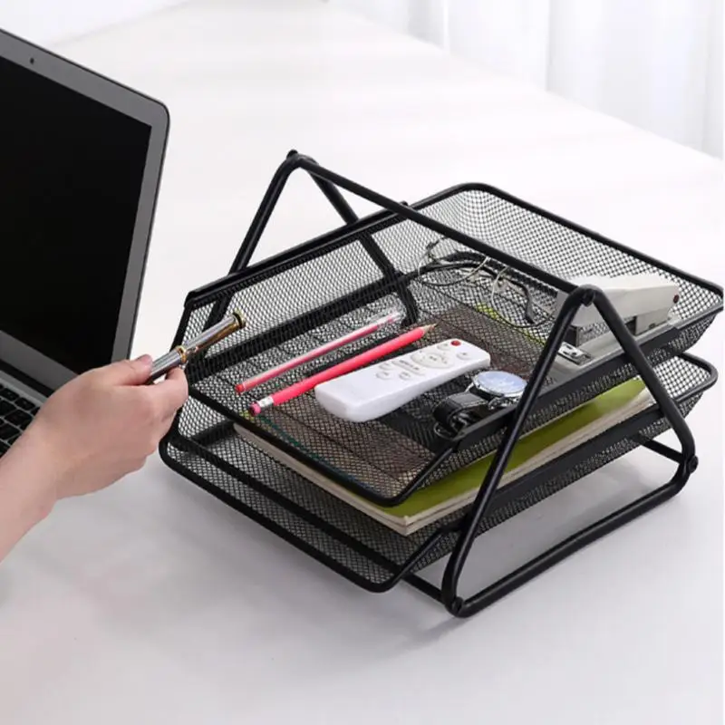 

Creative File Storage Basket Multifunctional Home Storage Rack Metal Mesh Desktop File Organizer Multi-layer Storage Rack New