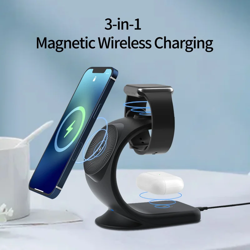 

2021 New 3 In 1 Wireless Charger Qi 15W Fast Phone Watch Holder Magnetic For Iphone 13/12 Mini Pro Max Iwatch 6/5/4/3/2 Airpods