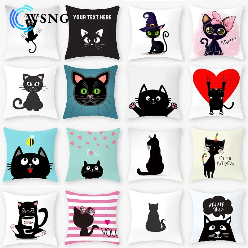 

Cute Black Cat Pillowcase Cushion 45*45 Plush Pillowcase Sofa Car Home Decoration Room Decoration Cushion Cover