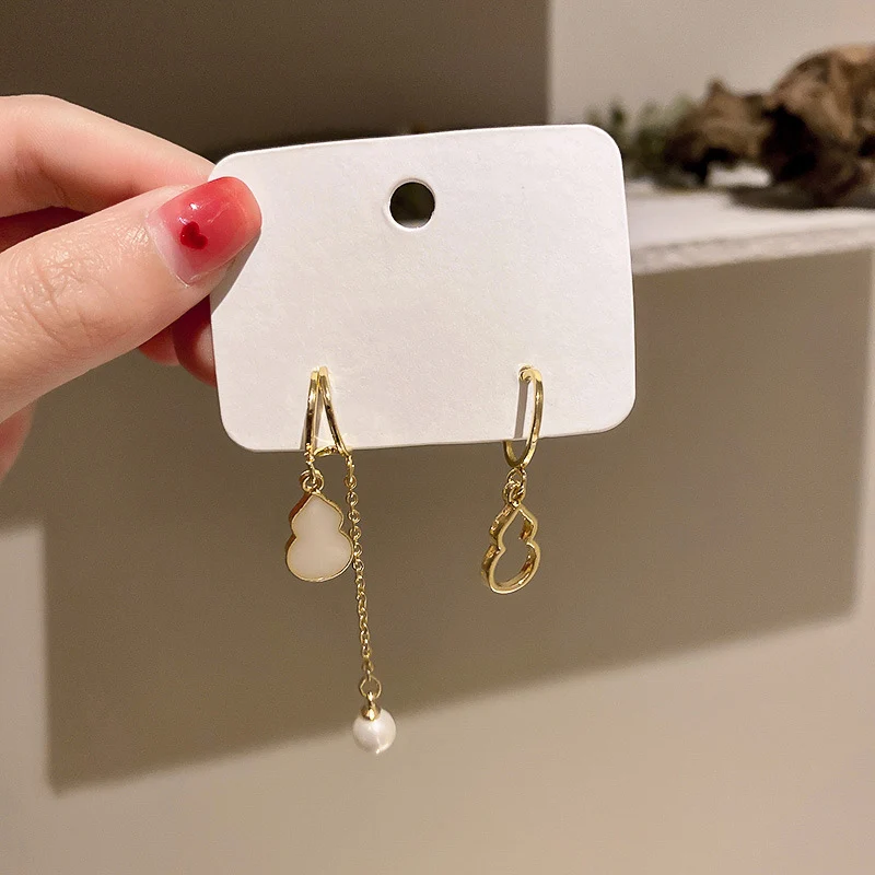 

New Trend Asymmetrical Pearl Gourd Shape Women's Birthday Gift Earrings Elegant Super Fairy Temperament Earrings Wholesale