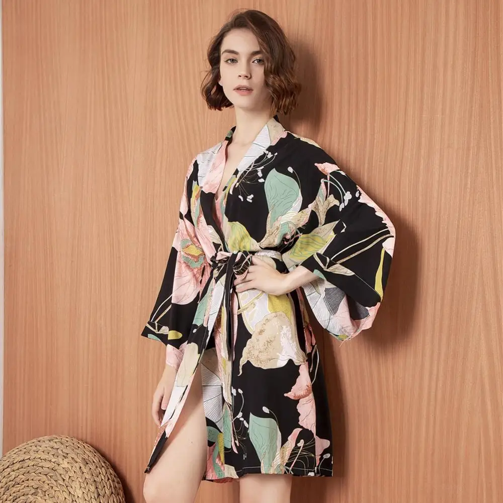 

Black Sexy Satin Nightwear silk gowns for Women Kigurumi Nightgown wide sleeve cardigan morning robe Sleepwear Soft Homewear