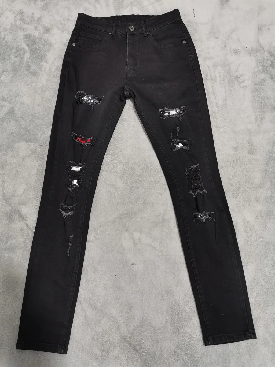 Модные мужские джинсы с дырками эластичные облегающие для мужчин Y5772 | Мужская