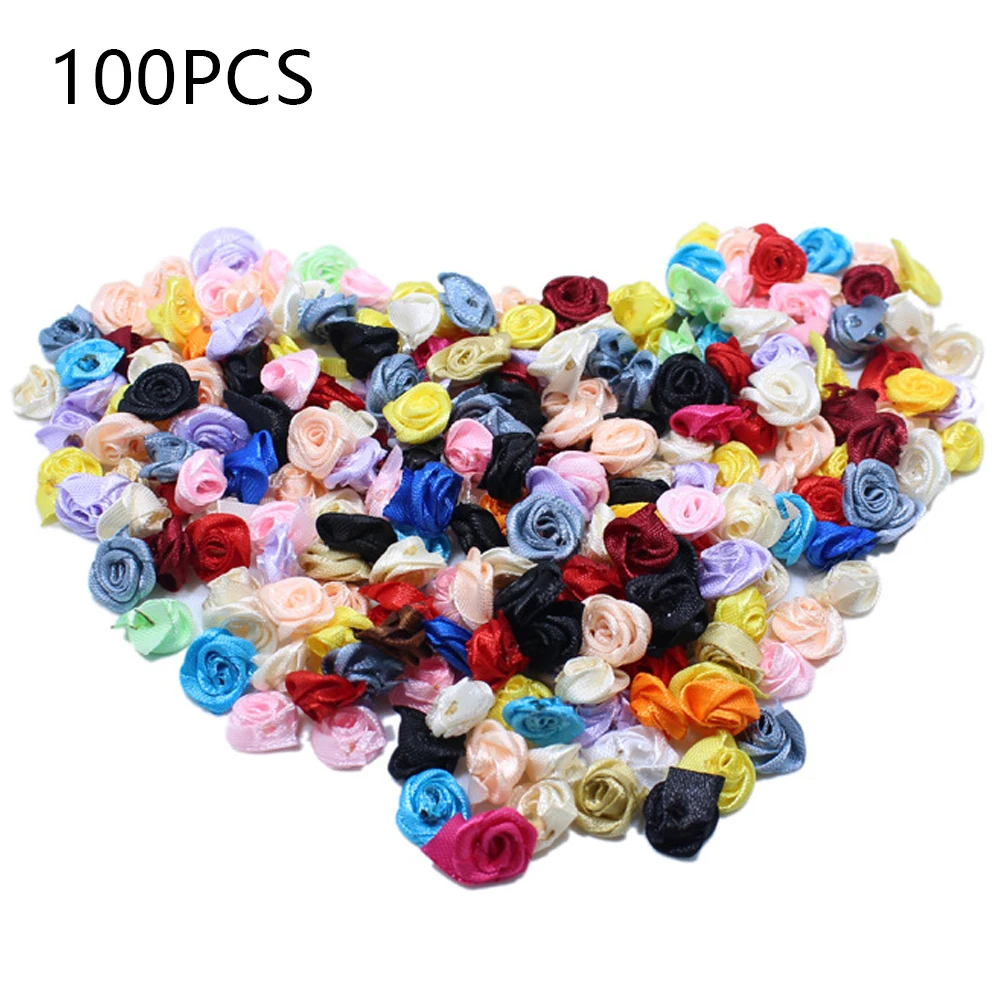 

100PCS Artificial Rose Heads Fabric Small Rose Flores For Wedding Wreath Scrapbooking Fake Flower Heads DIY Crafts Colorful