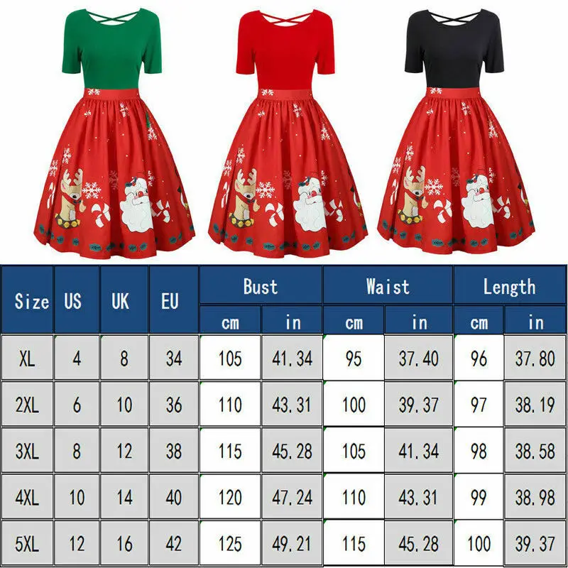 Плюс Размеры Рождество женская одежда Платье Клеш до середины икры Вечерние