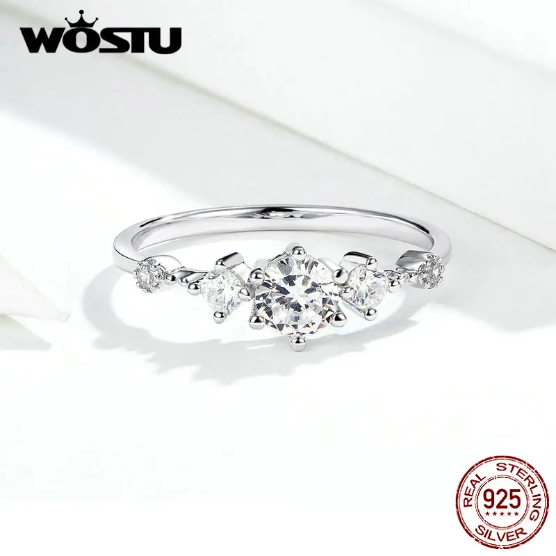 WOSTU Настоящее 925 пробы Серебряное яркое циркониевое обручальное кольцо для женщин изысканное обручальное кольцо для влюбленных хорошее ювелирное изделие CQR568