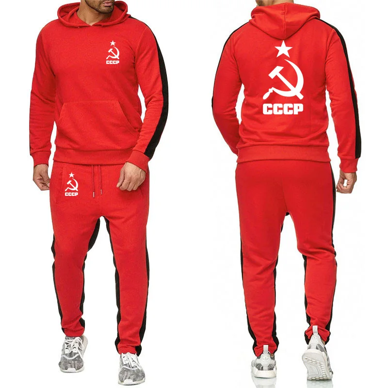 

Men's suits Hoodies sweatshirt Unique CCCP Russian USSR Soviet Union Printed Spring Autumn Men Hoodies+Pants 2Pcs Sporting