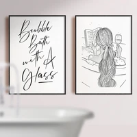 bathroom canvas painting bubble path quote canvas art poster black and white shower picture fashion girl print on the wall decor