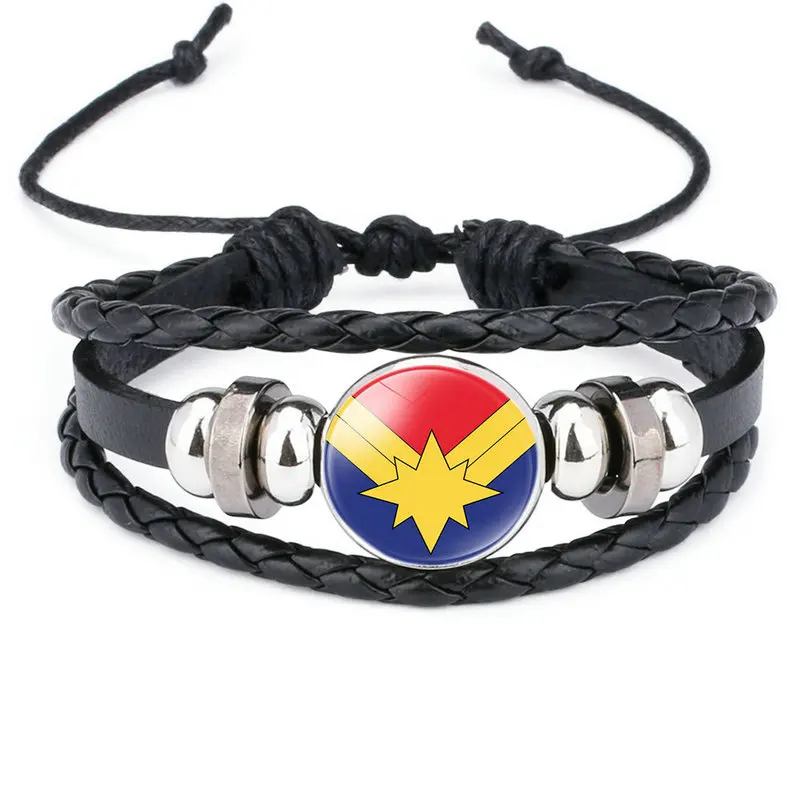JBN0644 -12009813 Американский супергерой, Супергерой, Бэтмен, Человек-паук, Железный человек, Супермен, логотип, кожаный регулируемый браслет для мальчиков, стеклянный браслет из кабошона - Окраска металла: JBN0644 -12009813