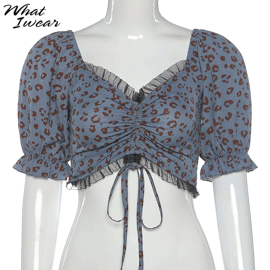 Женский леопардовый комплект с юбкой облегающий топ v-образным вырезом и