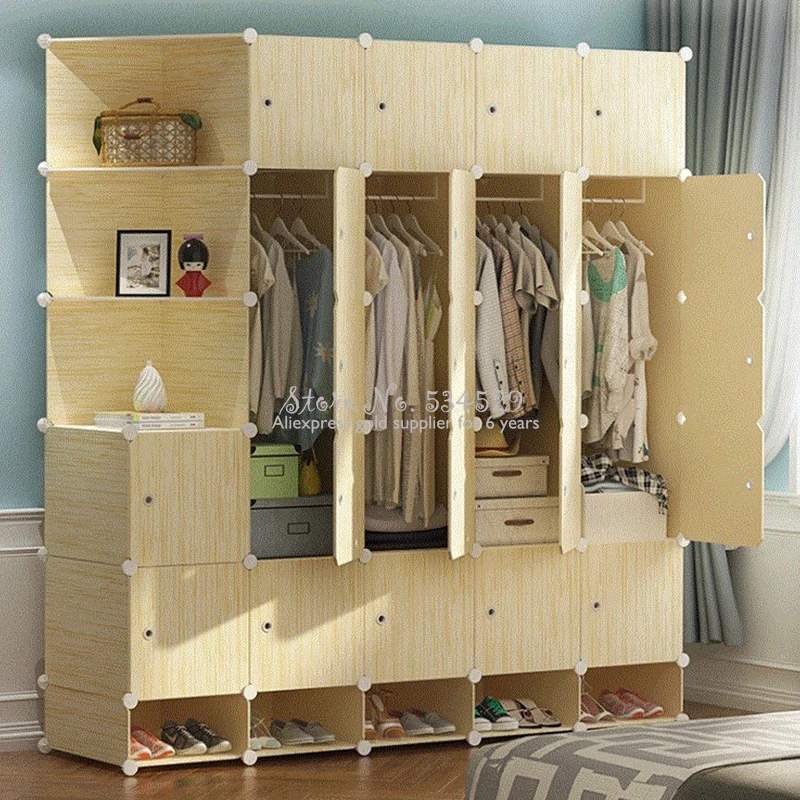 

30% B Simple wardrobe economical assembly plastic single imitation wood grain simple modern home wardrobe dormitory cabinet