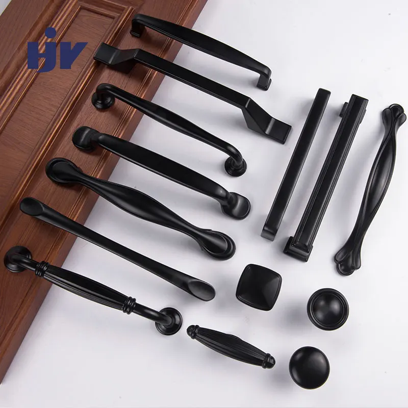 

Black Cabinet Handles American Style Aluminum Alloy Kitchen Door Handle Drawer Knobs Furniture Handle Pulls Wardrobe Hardware