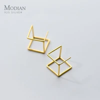 modian geometric cube square gold color stud earrings charm luxury 925 sterling silver earring for women fine silver jewelry