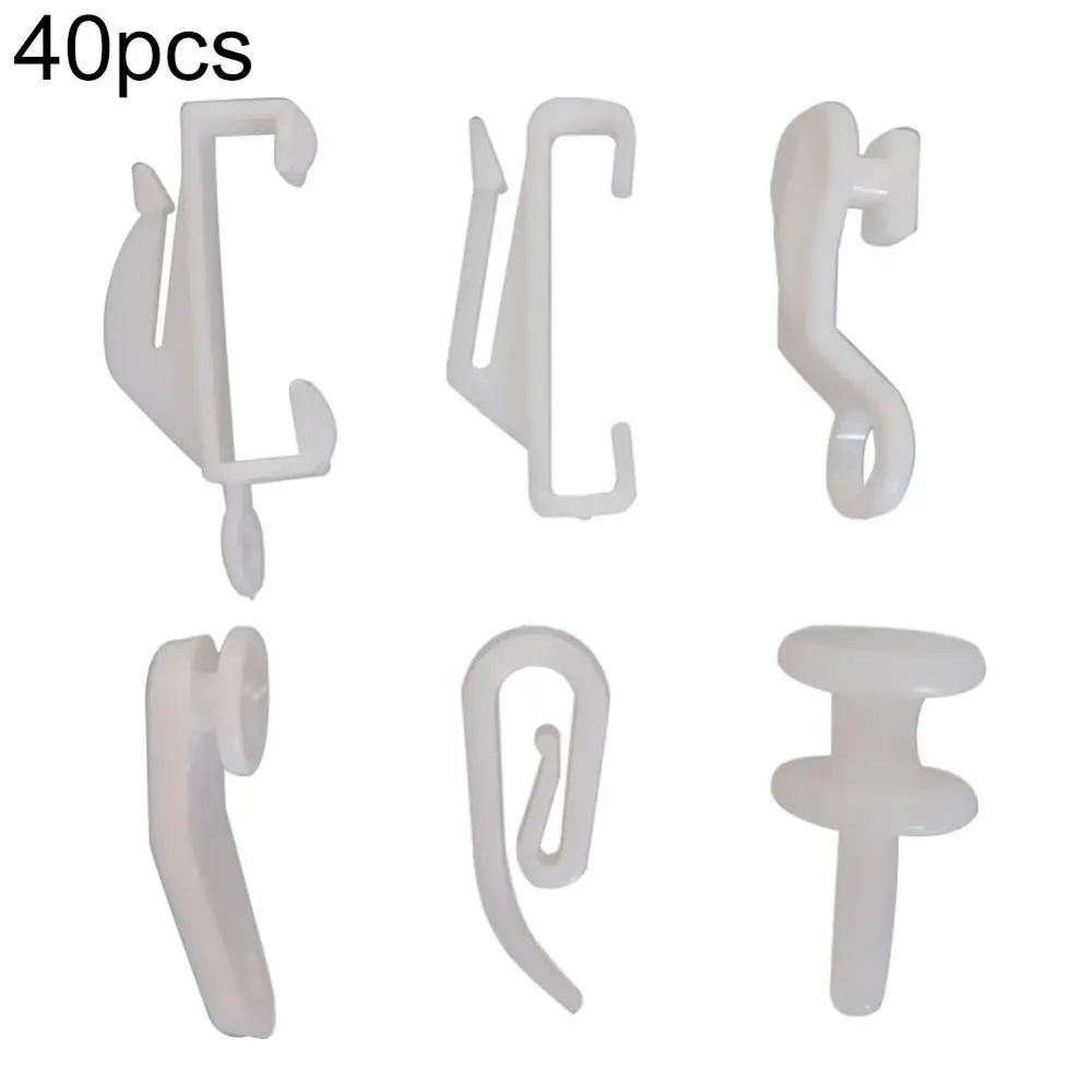 

40Pcs Plastic Curtain Rail Hook Window Decor Rod Slide Rail Track Glider Drape Pole Runner Loop Hook Curtain Accessories