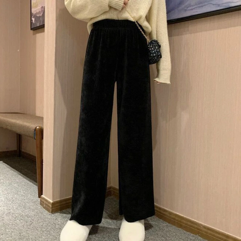 

Casual Pants Women Solid Corduroy Autumn Warm Loose Straight Streetwear Harajuku Girls Korean Style Simple All-match Ulzzang Ins