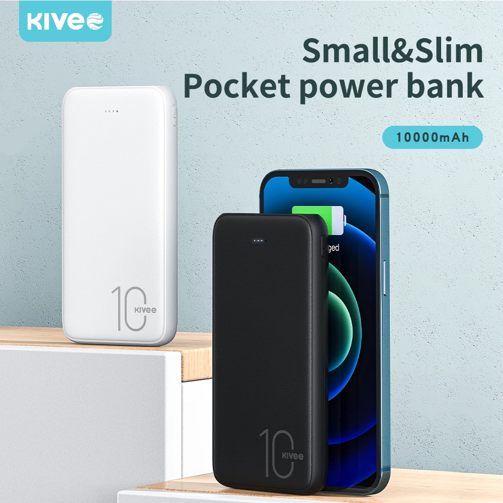Kivee 10000mAh Slim Power Bank Fast Charging Portable External Battery 10000 mAh USB Powerbank for iPhone 13 Xiaomi Pover bank