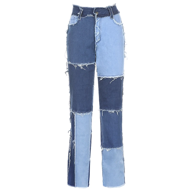 

Streetwear Women's Jeans Boyfriend High Waist Vintage Patchwork Straight Flare Wide Leg Pants Mom Denim Jeans Femme Trousers