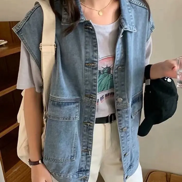 

Spring and summer denim vest men's Korean version sleeveless cantilevered loose denim vest jacket casual trendy men