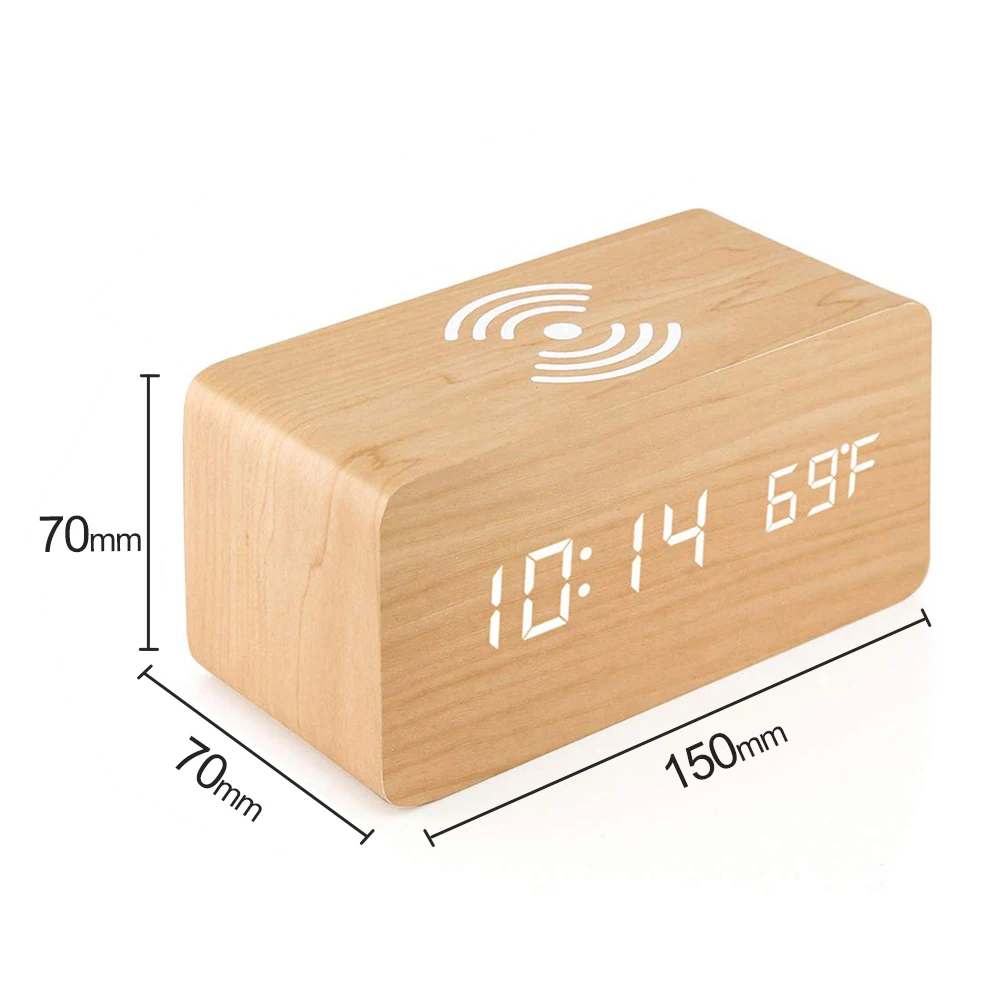 

Suitable for Iphone Samsung wireless charging multifunctional desk table square LED digital sound control clock alarm clock