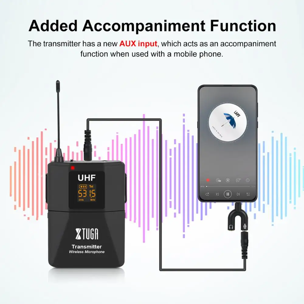 XTUGA двухканальный микрофон для камеры UHF Беспроводной петличный с функцией аудио