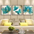 Пейзаж, холст, живопись, абстрактное искусство, синяя бабочка, цветок, постер, Современная Скандинавская стена, домашний декор, картина для гостиной