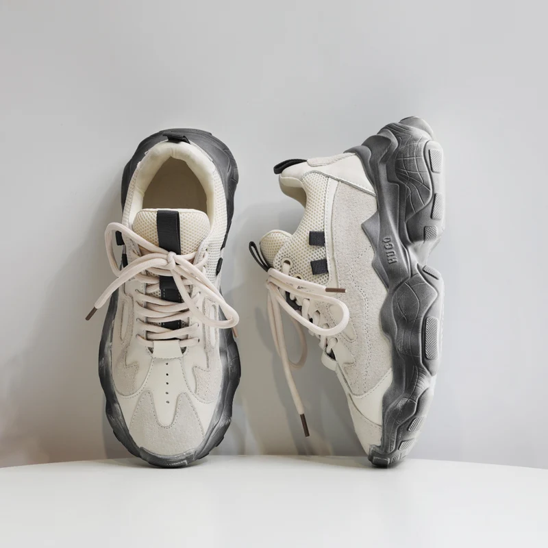 Koznoy Sneakers Women Autumn Winter Thick Bottom Dropshipping Fashion Breathable Mixed Colors Mesh Lace Causal Women Shoes