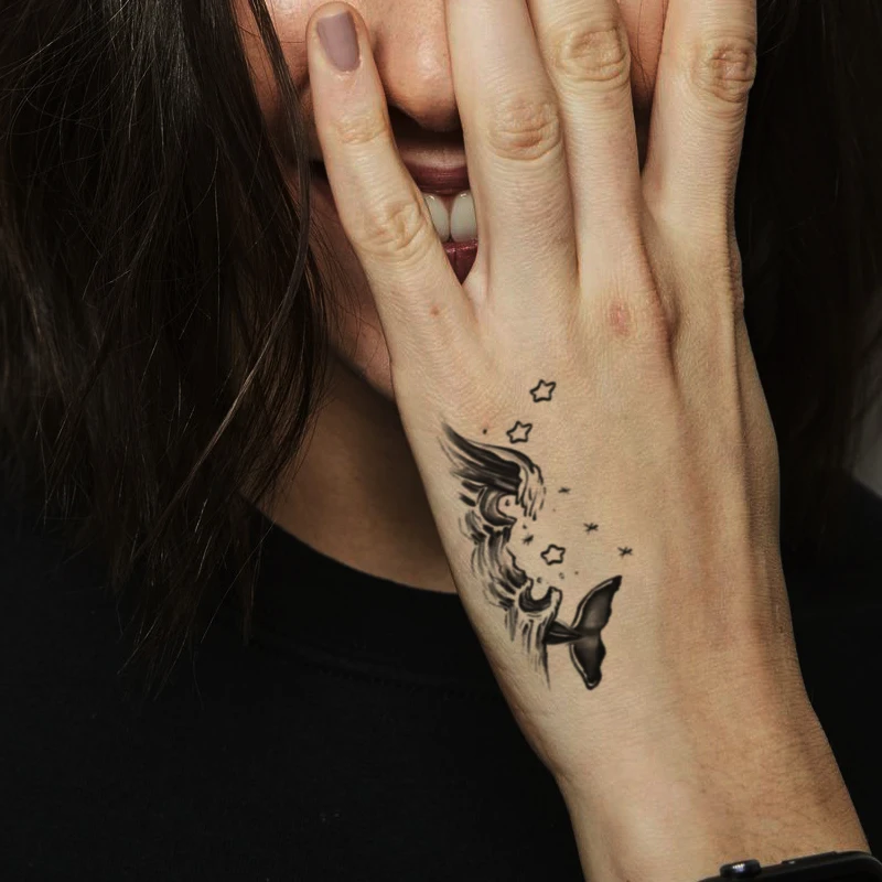 

Astronaut Star Waterproof Temporary Tattoo Sticker Black Whale Waves Clouds Fake Tattoos Flash Tatoo Hand Body Art for Women Men