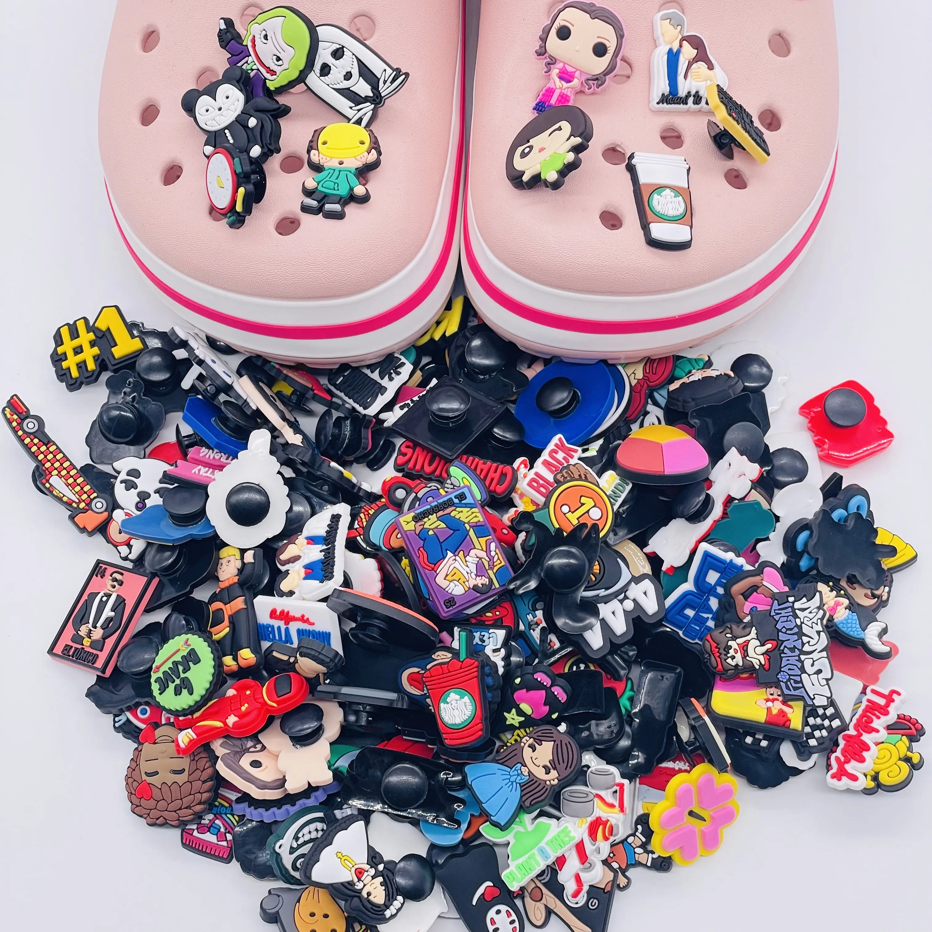 

Random 100pcs Cartoon Designer Anime PVC Shoe Decorations Garden Shoes Buckle Clog Fit Shoe Sandals Accessories Croc Jibz Charm