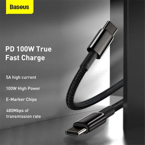 Baseus 100 Вт USB C к USB Type C Кабель USB-C для быстрой зарядки данных USBC Type-C PD Кабель для iPhone 17 Pro Max MacBook iPad Xiaomi