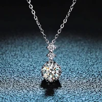trendy 925 sterling silver 1ct d color moissanite necklaces for women plated platinum 6 prong moissanite necklace with gra gift