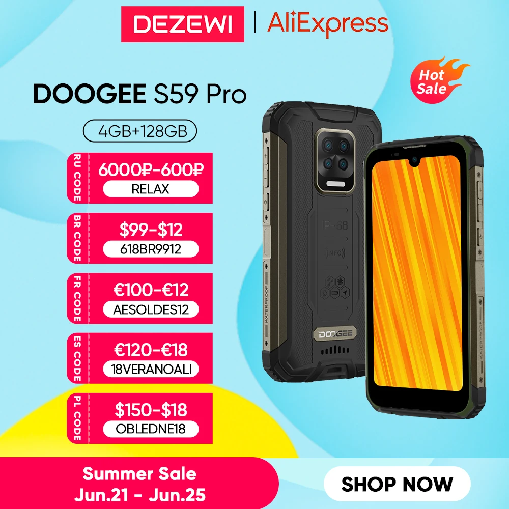 DOOGEE S59 Pro IP68/IP69K 4 Гб RAM128GB Встроенная память NFC прочный смартфон 2 Вт громкий объем