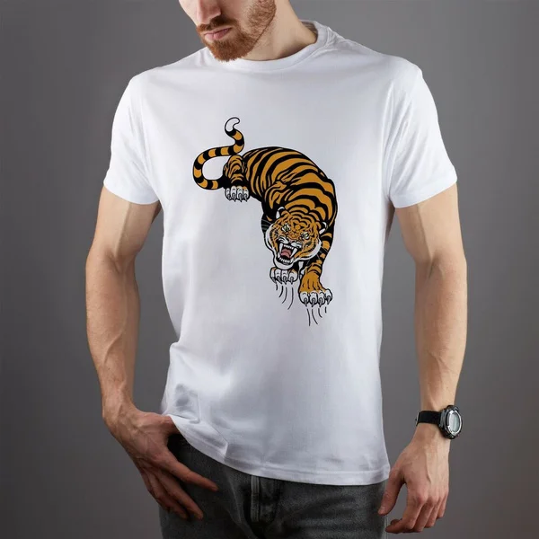 Футболка унисекс с коротким рукавом и принтом тигра|Мужские футболки| |